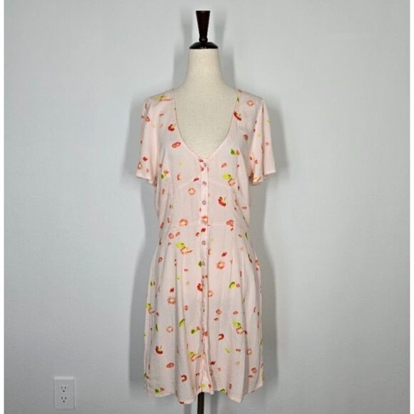 BP NORDSTROM  Pink Floral Skater Short Sleeve Mini dress Sz M  NEW - Picture 1 of 8